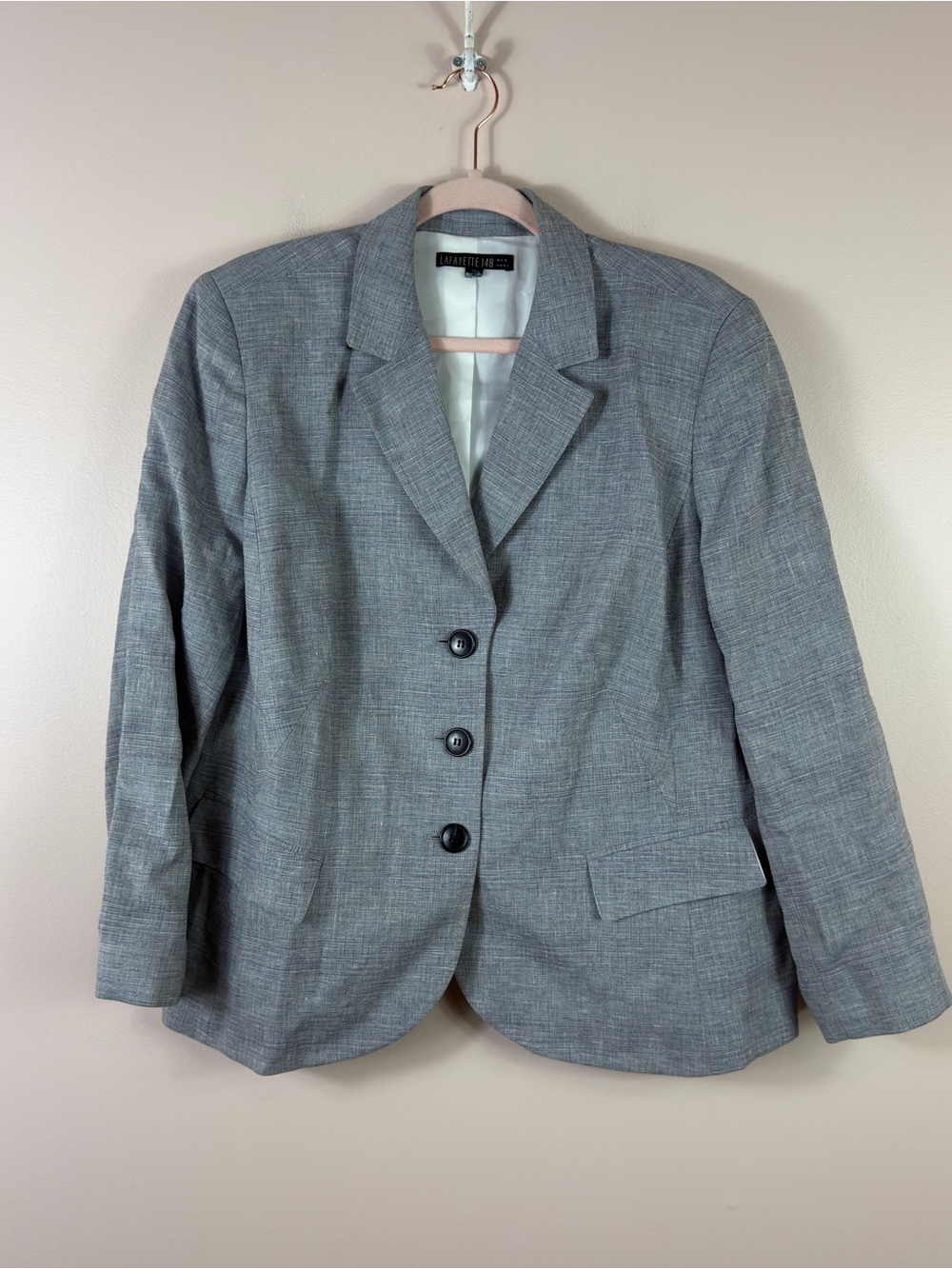 Lafayette 148 womens size 14 light gray virgin wool career work wear blazer